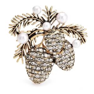 New Golden Pinecone Crystal Pearl Brooch Pin Scarf Coat Jacket Bag Hat Charm